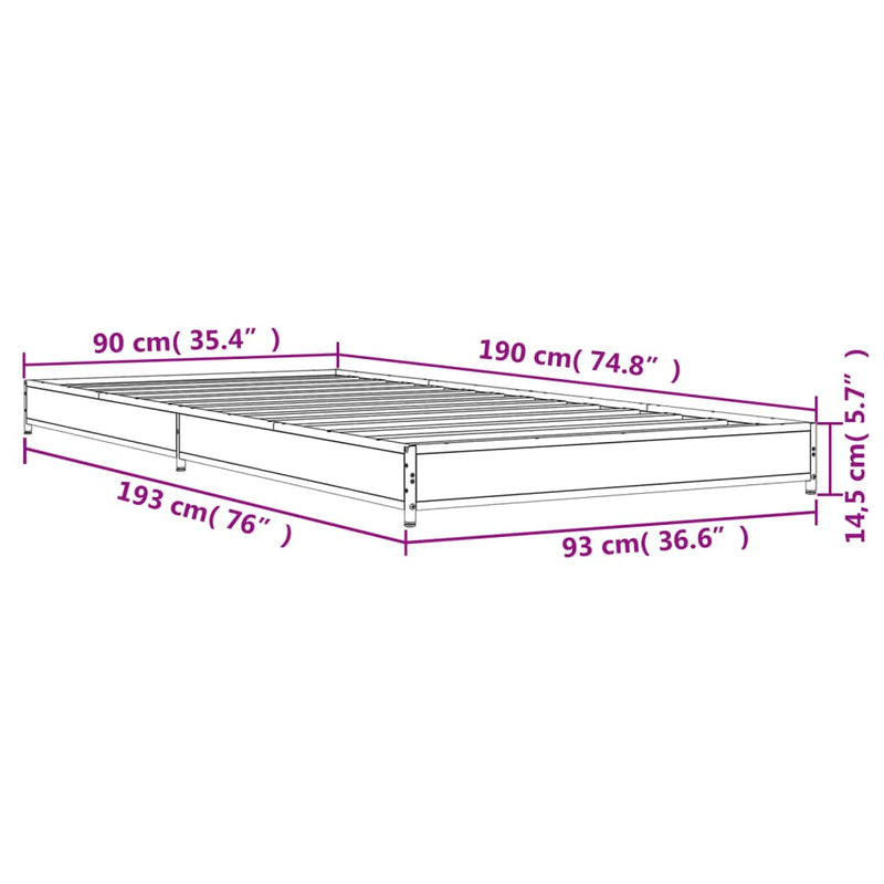 Sengeramme brun eik 90x190 cm konstruert tre og metall