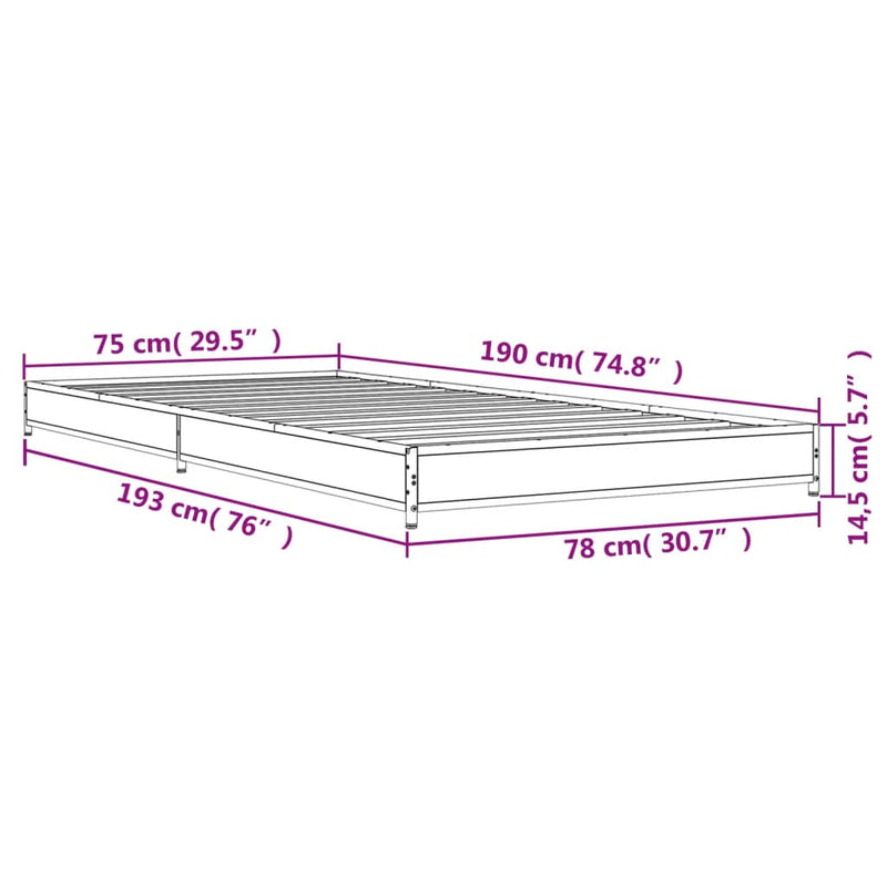 Sengeramme grå sonoma 75x190 cm konstruert tre og metall