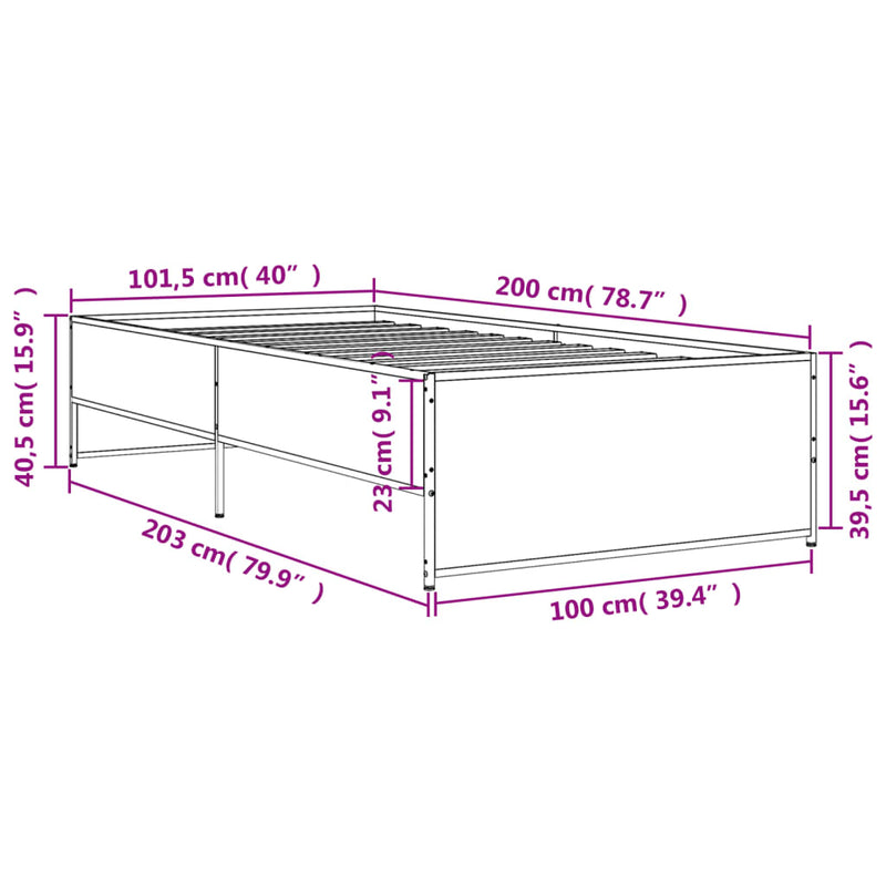 Sengeramme sonoma eik 100x200 cm konstruert tre og metall