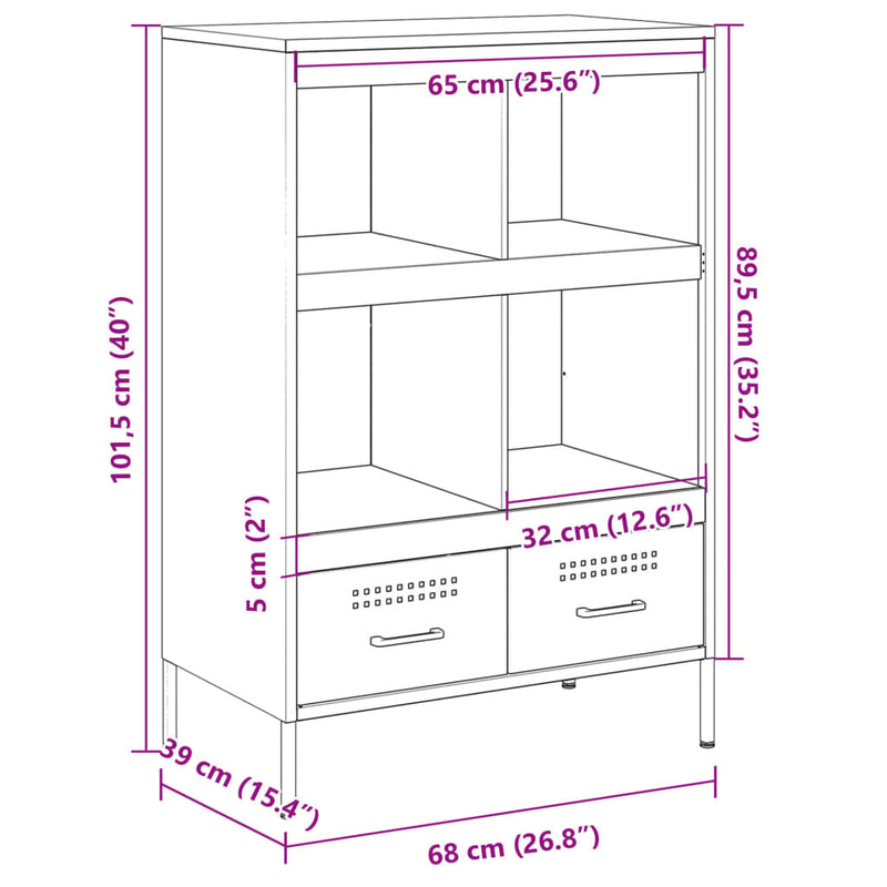 Highboard olivengrønn 68x39x101,5 cm kaldvalset stål