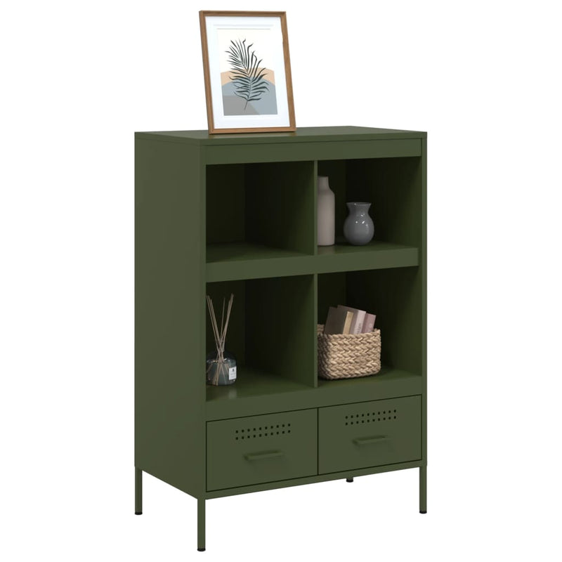 Highboard olivengrønn 68x39x101,5 cm kaldvalset stål