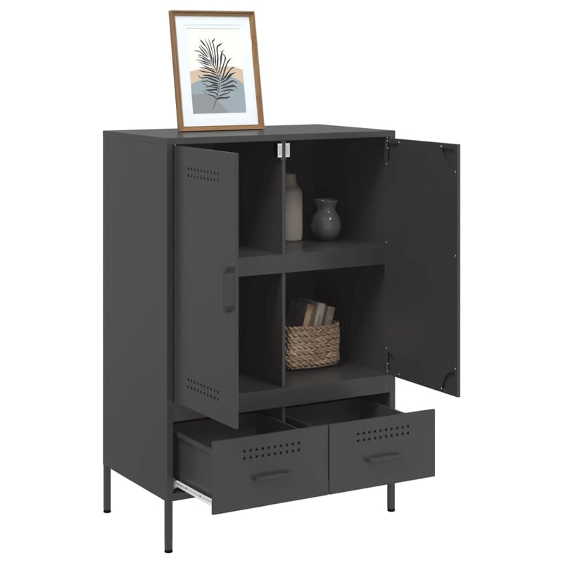 Highboard svart 68x39x101,5 cm kaldvalset stål