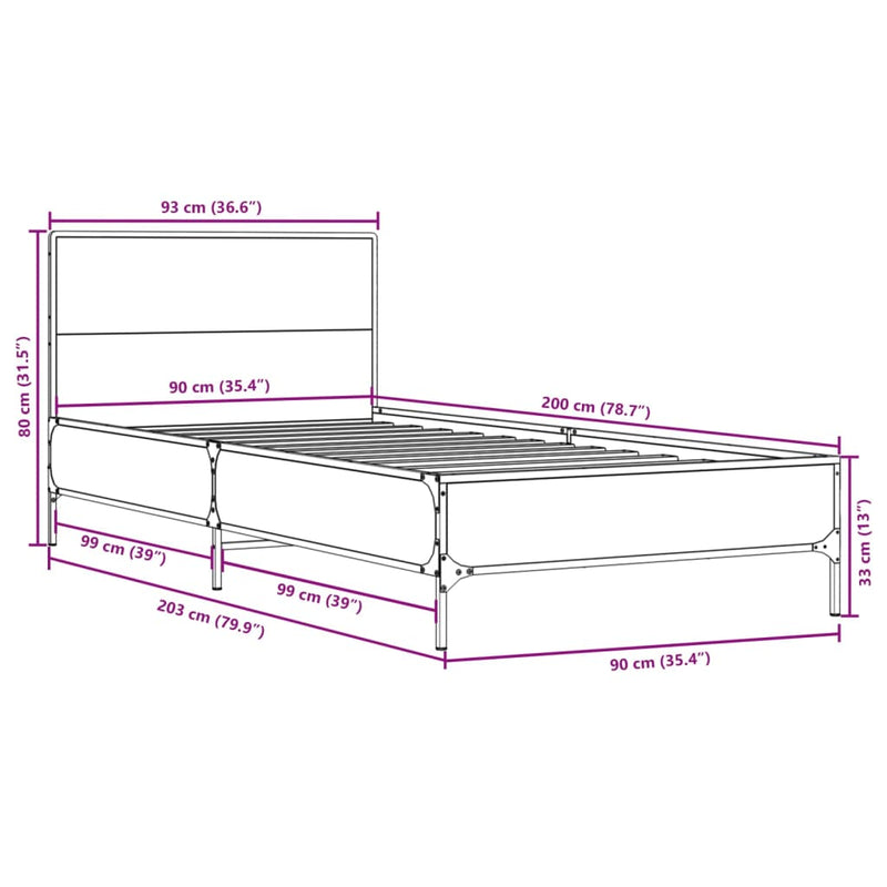 Sengeramme svart 90x200 cm konstruert tre og metall