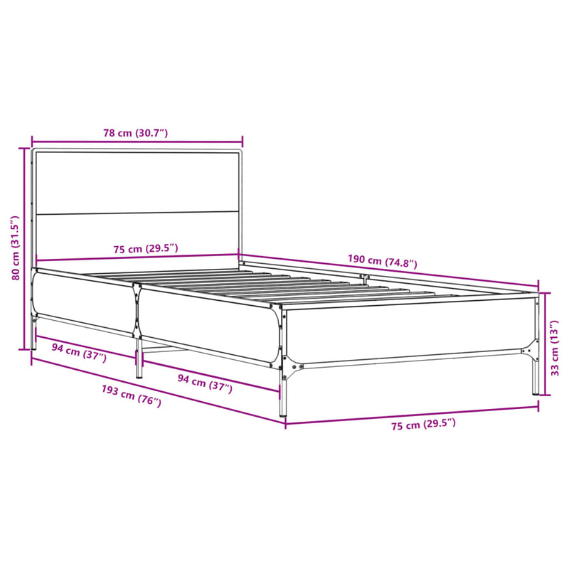 Sengeramme svart 75x190 cm konstruert tre og metall