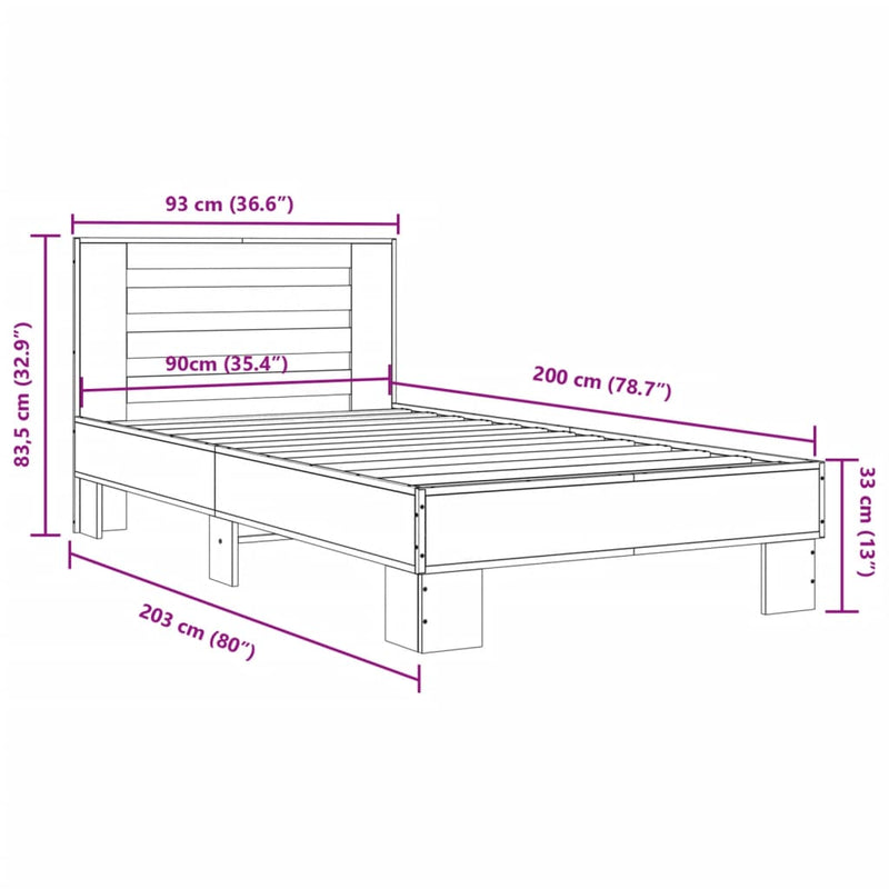 Sengeramme røkt eik 90x200 cm konstruert tre og metall