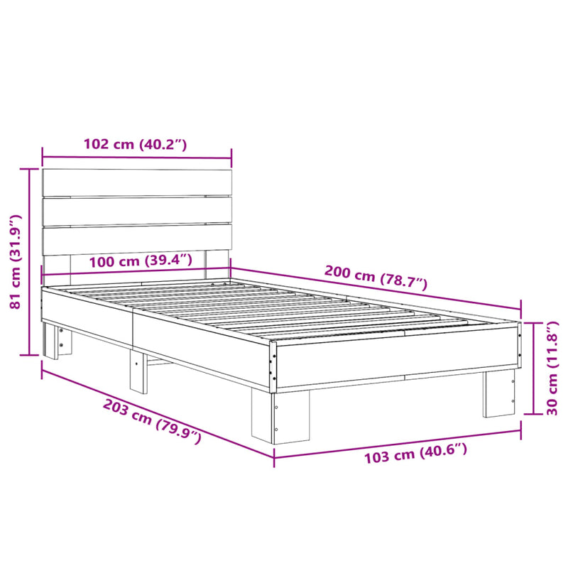 Sengeramme røkt eik 100x200 cm konstruert tre og metall