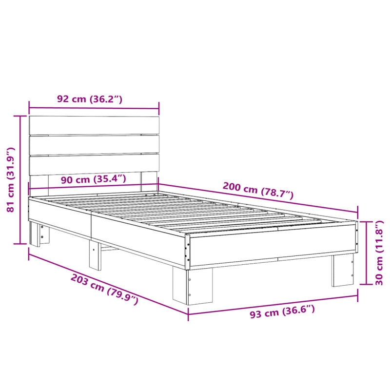 Sengeramme røkt eik 90x200 cm konstruert tre og metall