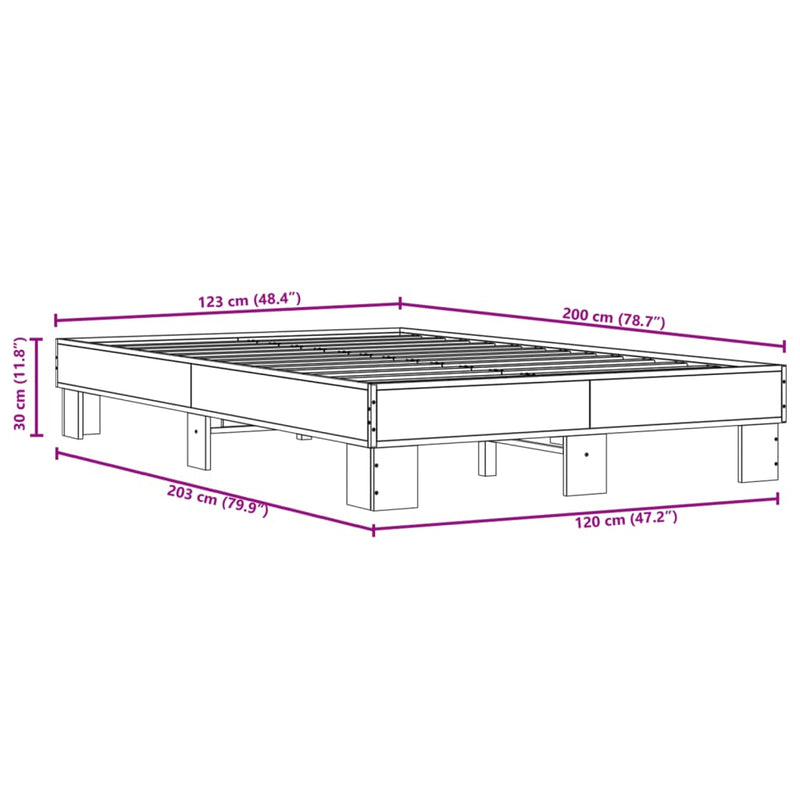 Sengeramme brun eik 120x200 cm konstruert tre og metall