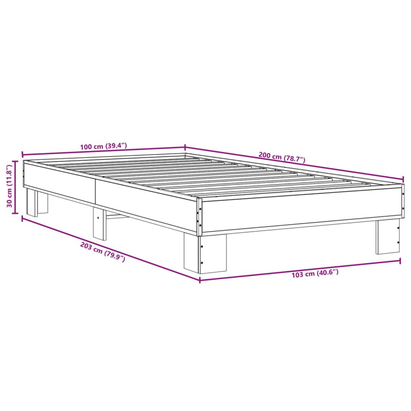 Sengeramme grå sonoma 100x200 cm konstruert tre og metall