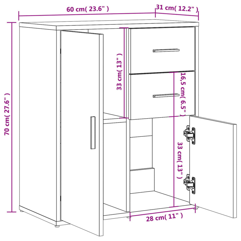 Skjenker 2 sonoma eik 60x31x70 cm konstruert tre