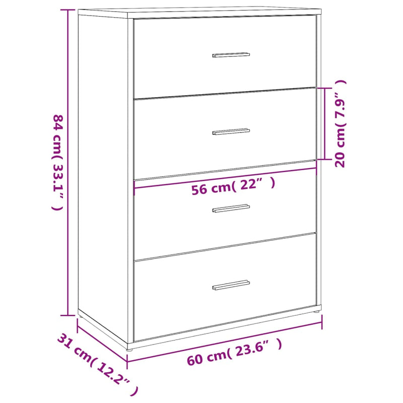 Skjenker 2 stk hvit 60x31x84 cm konstruert tre