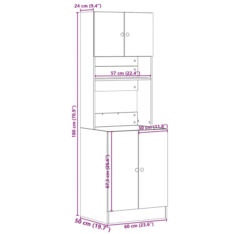 Kjøkkenskap hvit 60x50x180 cm konstruert tre