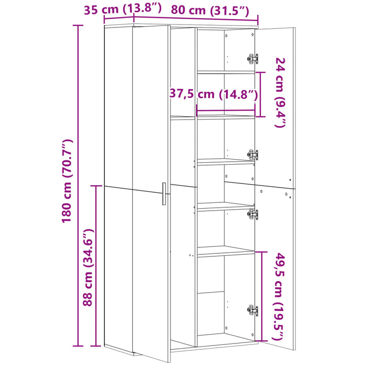 Highboard betonggrå 80x35x180 cm konstruert tre