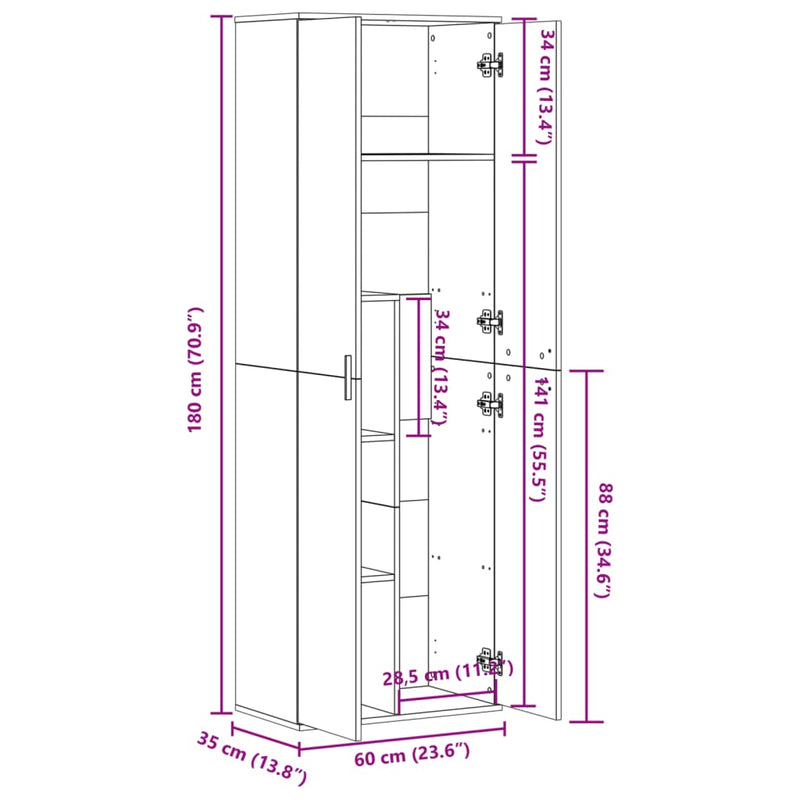 Highboard svart 60x35x180 cm konstruert tre