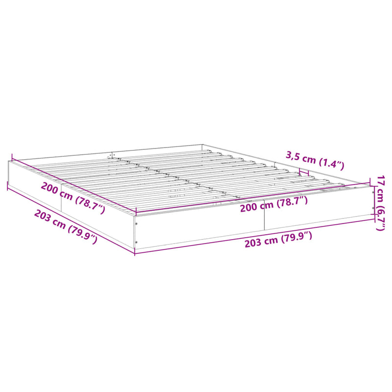 Sengeramme grå sonoma 200x200 cm konstruert tre