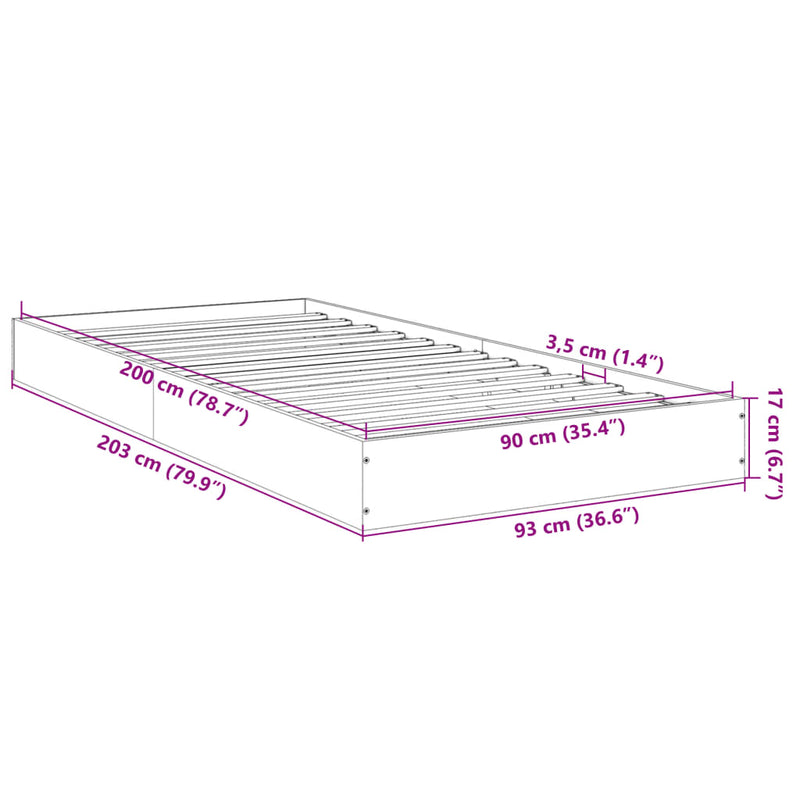 Sengeramme betonggrå 90x200 cm konstruert tre