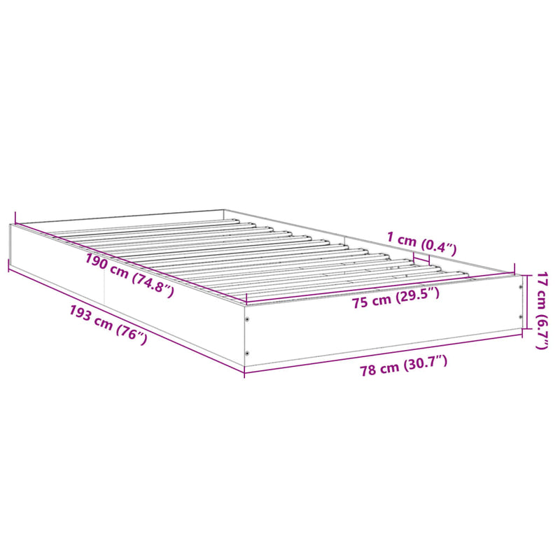 Sengeramme brun eik 75x190 cm konstruert tre