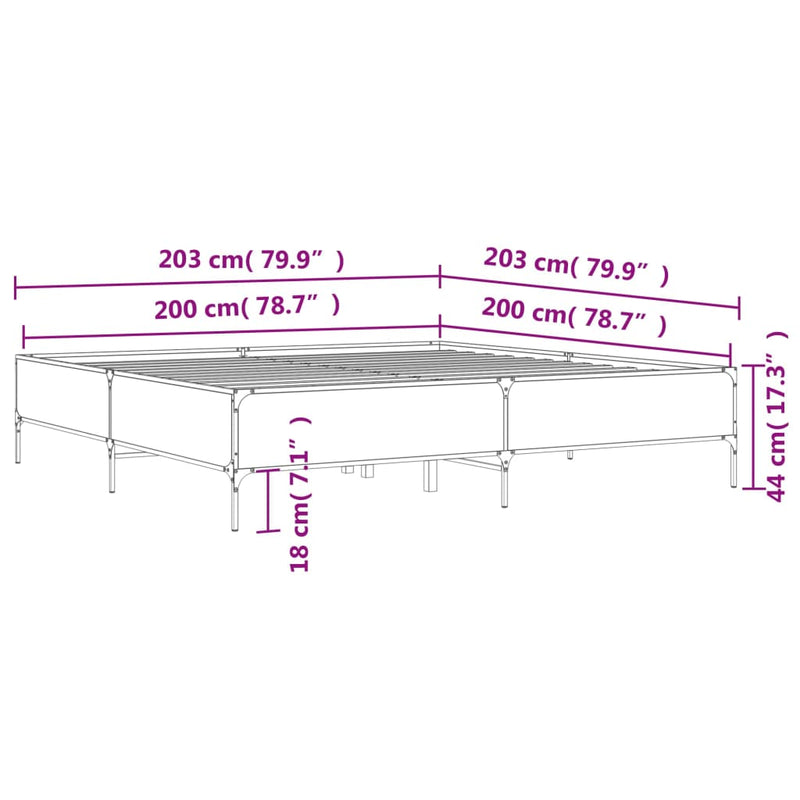 Sengeramme svart 200x200 cm konstruert tre og metall