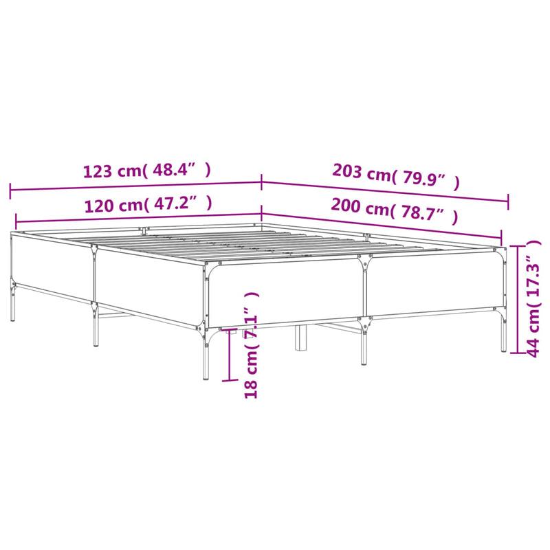 Sengeramme grå sonoma 120x200 cm konstruert tre og metall