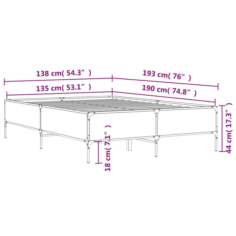 Sengeramme svart 135x190 cm konstruert tre og metall