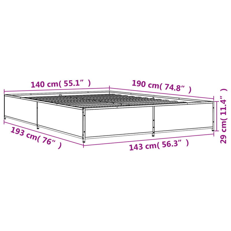 Sengeramme brun eik 140x190 cm konstruert tre og metall