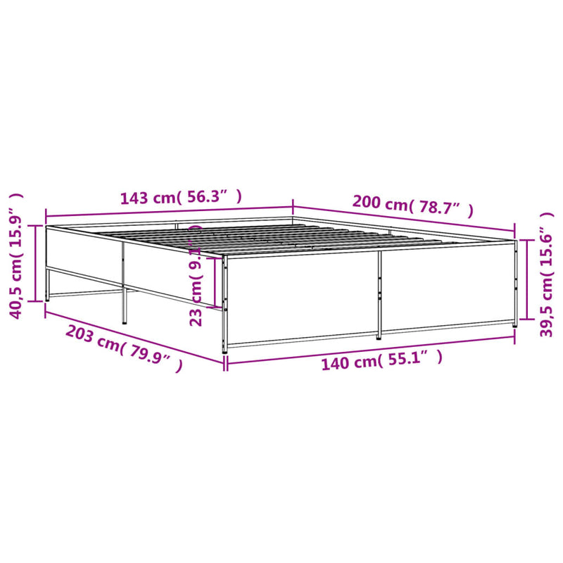 Sengeramme røkt eik 140x200 cm konstruert tre og metall