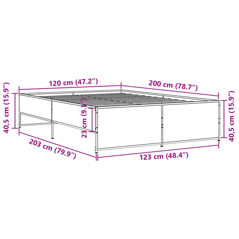 Sengeramme røkt eik 120x200 cm konstruert tre og metall