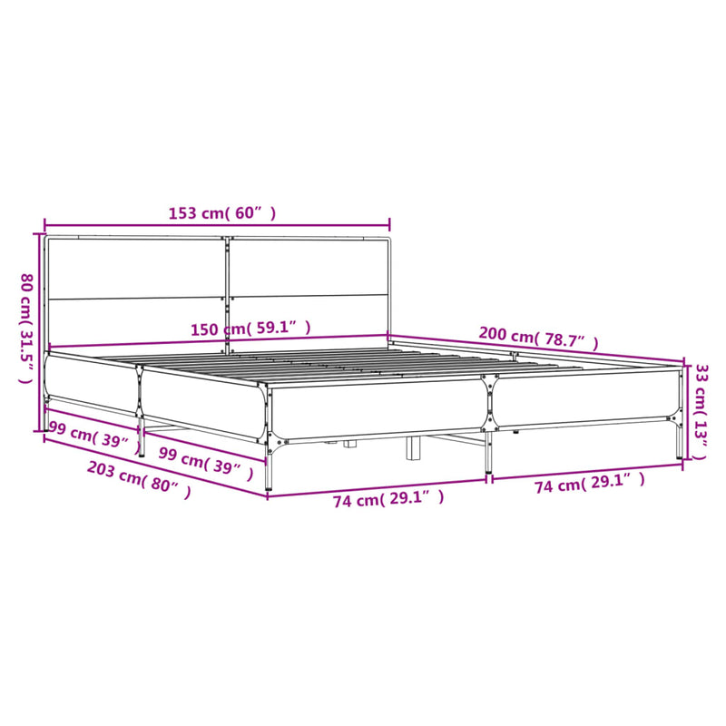 Sengeramme svart 150x200 cm konstruert tre og metall