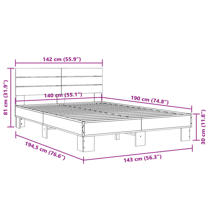 Sengeramme røkt eik 140x190 cm konstruert tre og metall