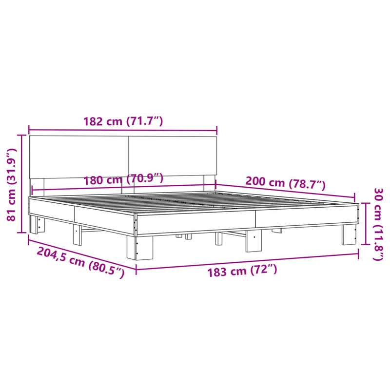 Sengeramme brun eik 180x200 cm konstruert tre og metall