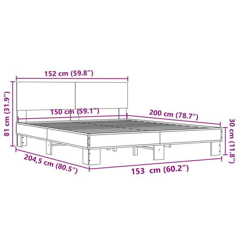 Sengeramme røkt eik 150x200 cm konstruert tre og metall