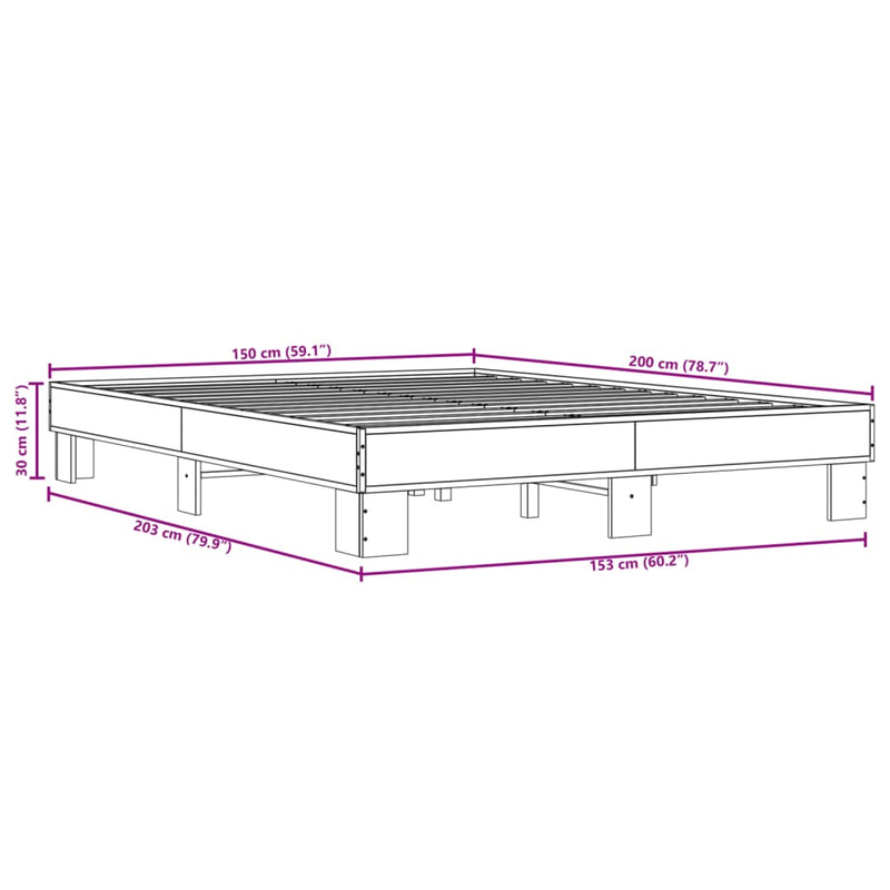 Sengeramme sonoma eik 150x200 cm konstruert tre og metall