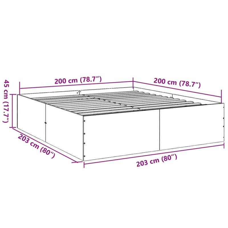 Sengeramme betonggrå 200x200 cm konstruert tre