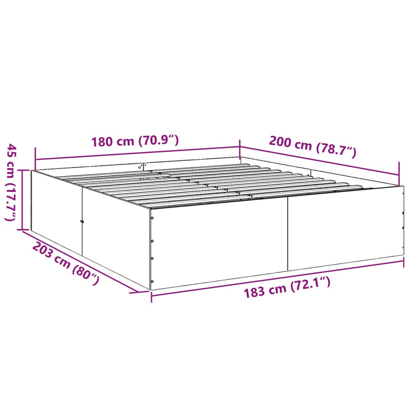 Sengeramme hvit 180x200 cm konstruert tre