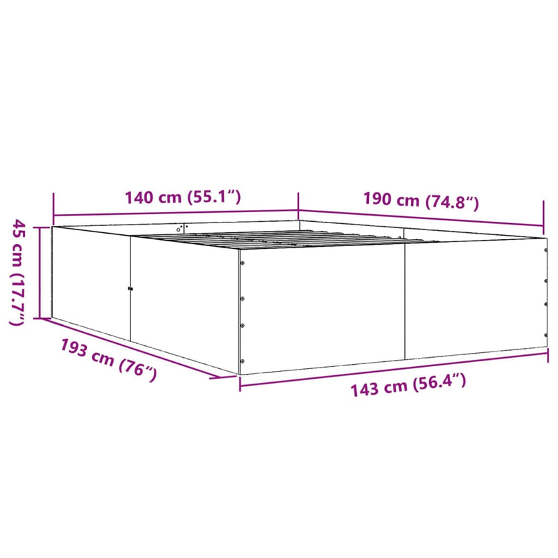 Sengeramme brun eik 140x190 cm konstruert tre