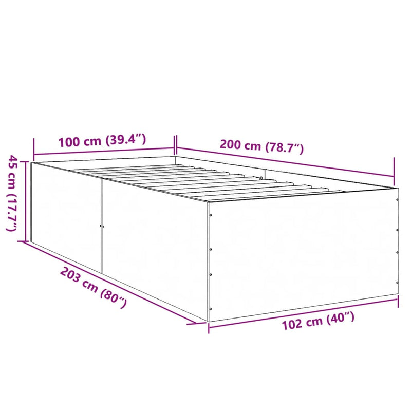 Sengeramme røkt eik 100x200 cm konstruert tre