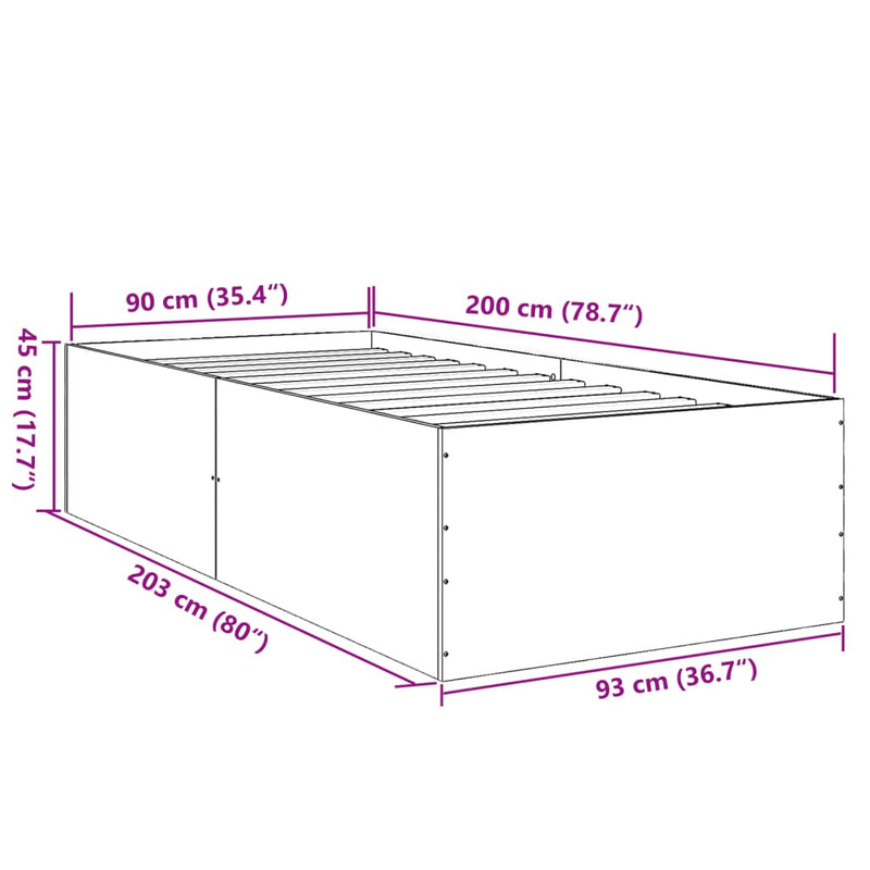 Sengeramme sonoma eik 90x200 cm konstruert tre