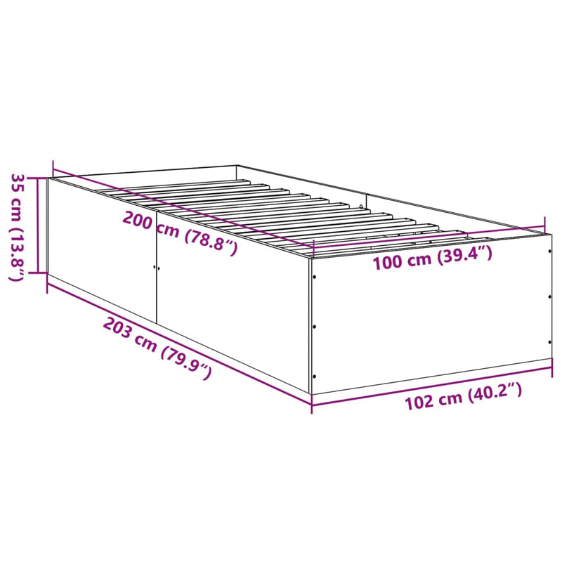 Sengeramme grå sonoma 100x200 cm konstruert tre