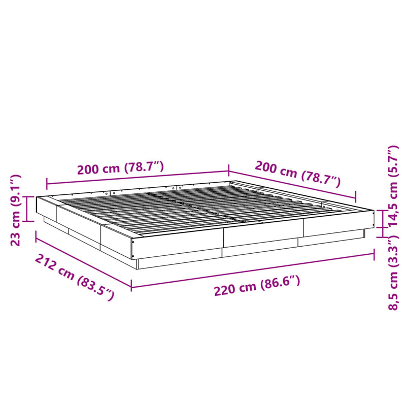 Sengeramme røkt eik 200x200 cm konstruert tre