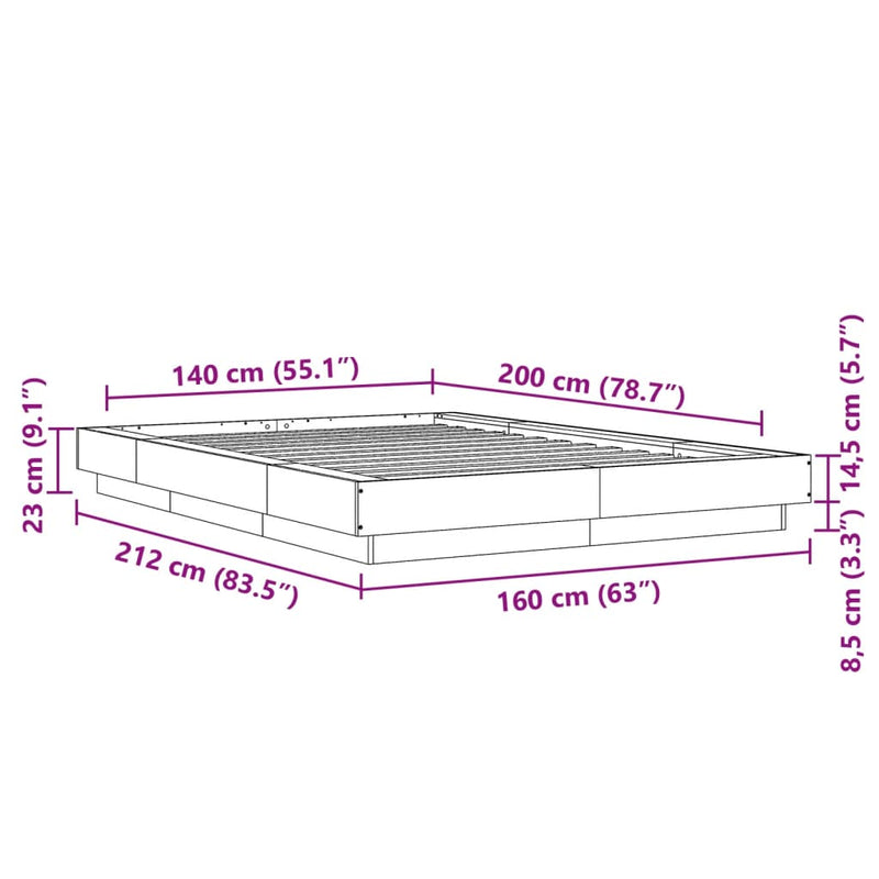 Sengeramme sonoma eik 140x200 cm konstruert tre