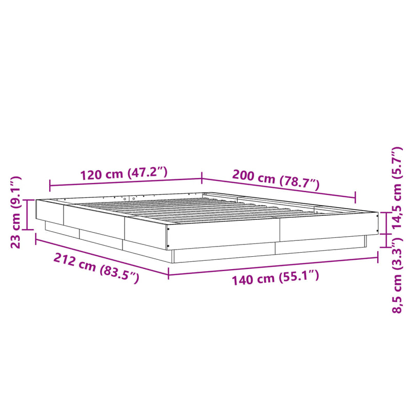 Sengeramme sonoma eik 120x200 cm konstruert tre