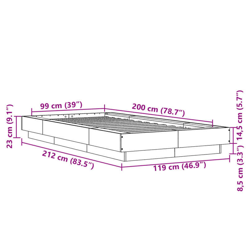 Sengeramme brun eik 100x200 cm konstruert tre