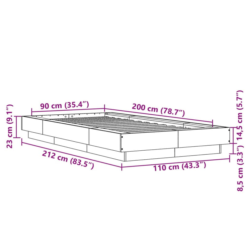 Sengeramme røkt eik 90x200 cm konstruert tre