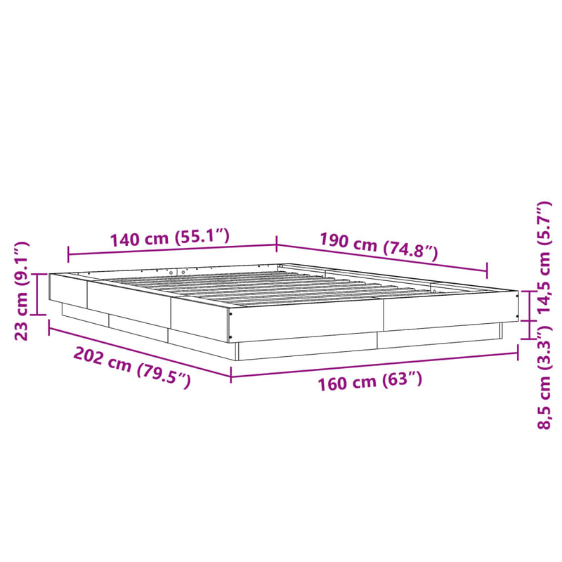 Sengeramme svart 140x190 cm konstruert tre