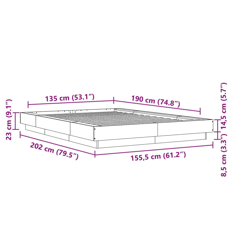 Sengeramme hvit 135x190 cm konstruert tre