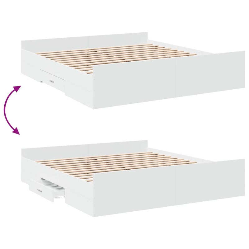 Sengeramme med skuffer hvit 200x200 cm konstruert tre