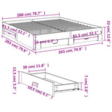 Sengeramme med skuffer brun eik 200x200 cm konstruert tre