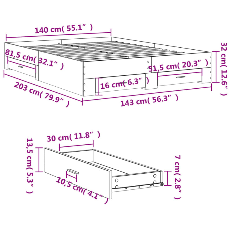 Sengeramme høyglans hvit 140x200 cm konstruert tre