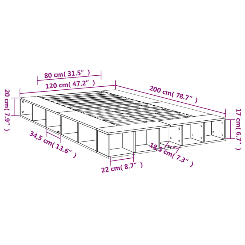 Sengeramme hvit 120x200 cm konstruert tre