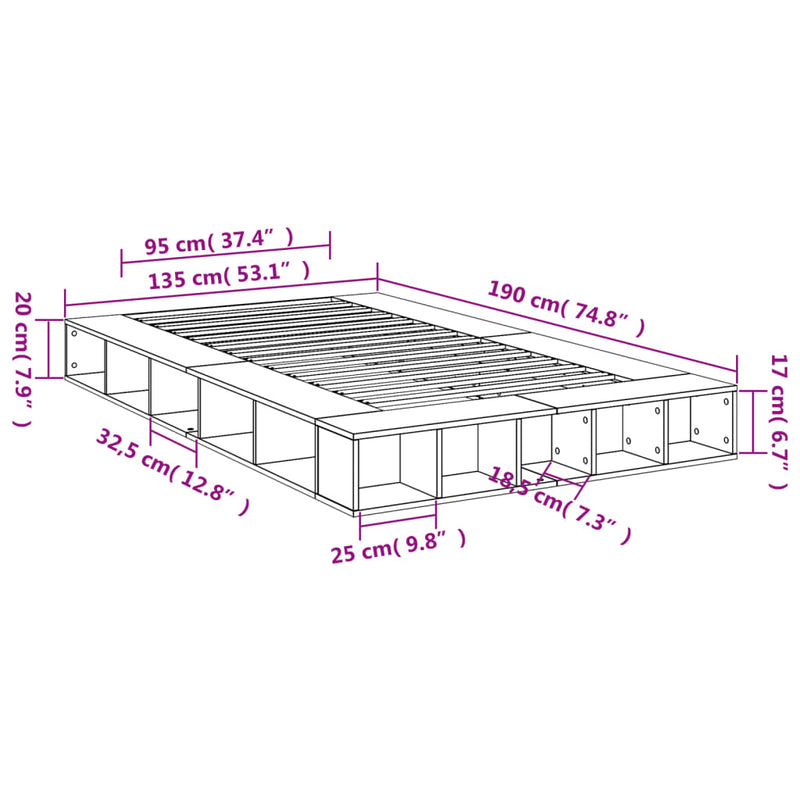 Sengeramme betonggrå 135x190 cm konstruert tre